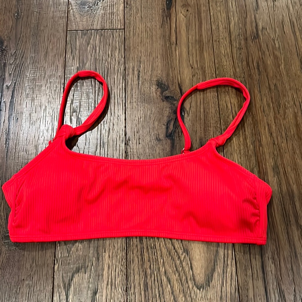 Juniors' NWOT Ribbed Knotted Strap Bralette Bikini Top - Xhilaration in Red XL